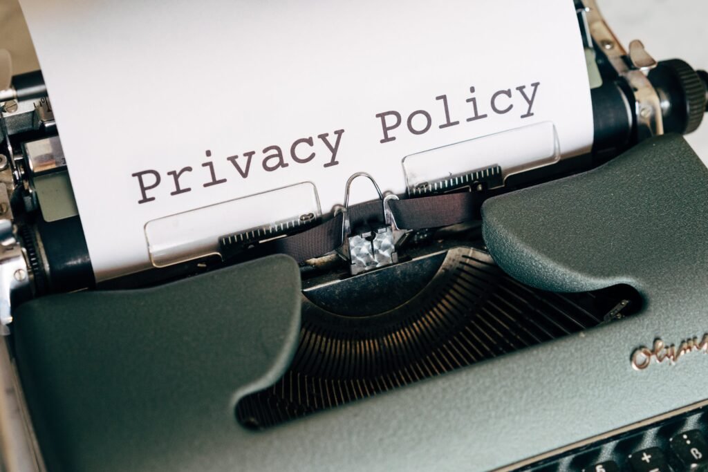Laptop with a privacy policy document